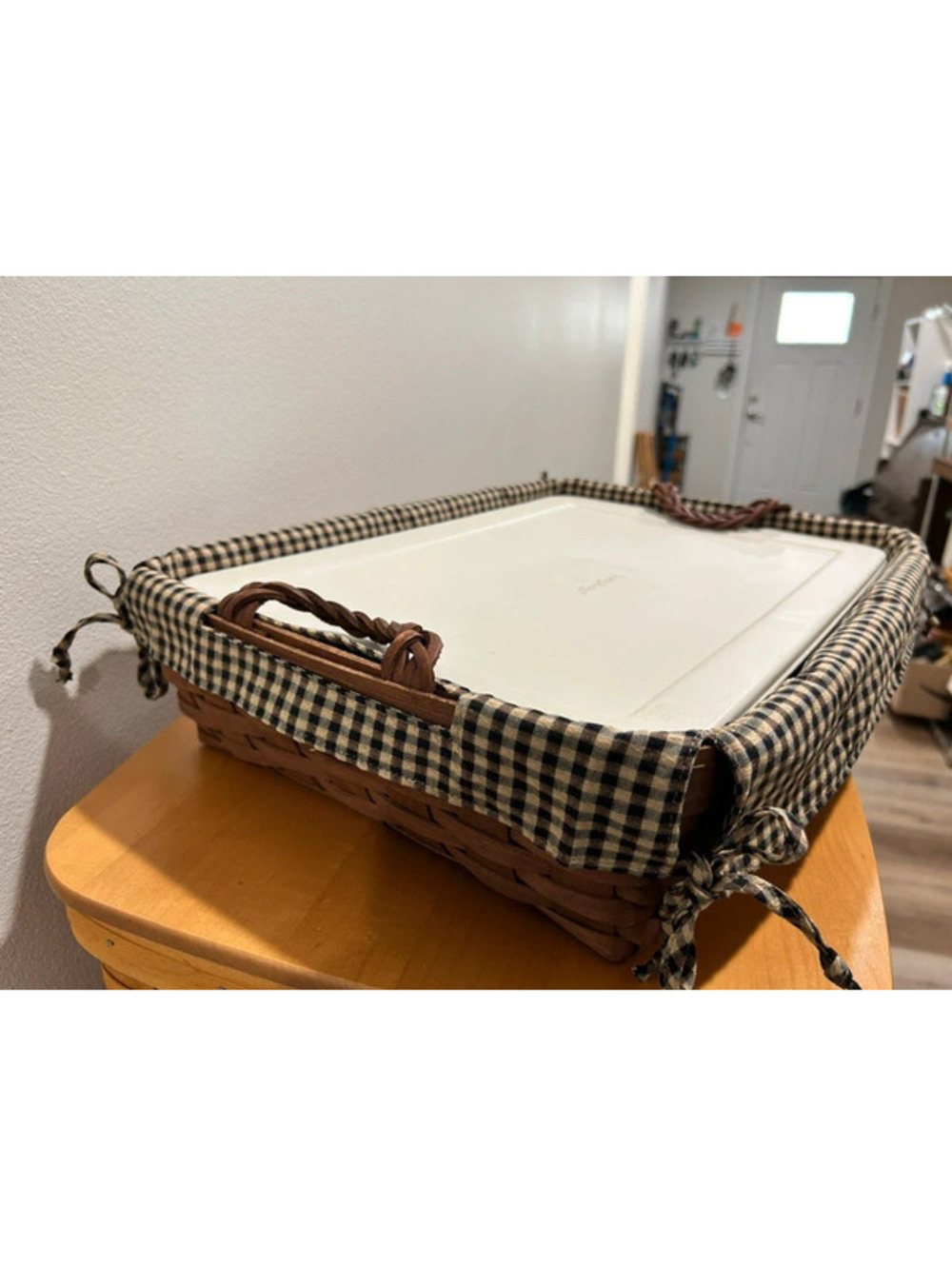 Longaberger large serving tray khaki check liner